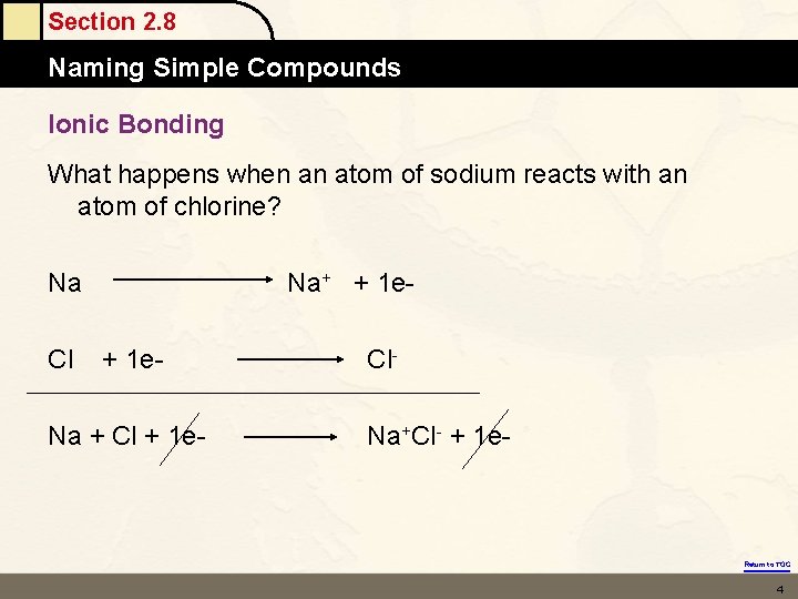 Section 2. 8 Naming Simple Compounds Ionic Bonding What happens when an atom of Section 2. 8 Naming Simple Compounds Ionic Bonding What happens when an atom of
