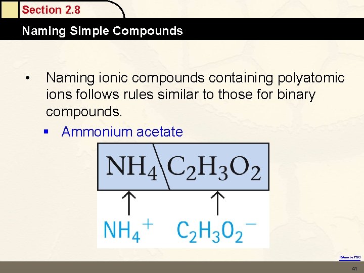 Section 2. 8 Naming Simple Compounds • Naming ionic compounds containing polyatomic ions follows Section 2. 8 Naming Simple Compounds • Naming ionic compounds containing polyatomic ions follows