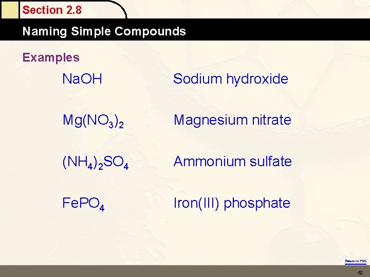 Section 2. 8 Naming Simple Compounds Examples Na. OH Sodium hydroxide Mg(NO 3)2 Magnesium Section 2. 8 Naming Simple Compounds Examples Na. OH Sodium hydroxide Mg(NO 3)2 Magnesium