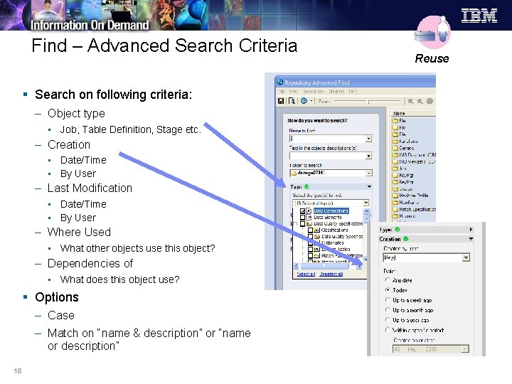 Find – Advanced Search Criteria § Search on following criteria: – Object type •
