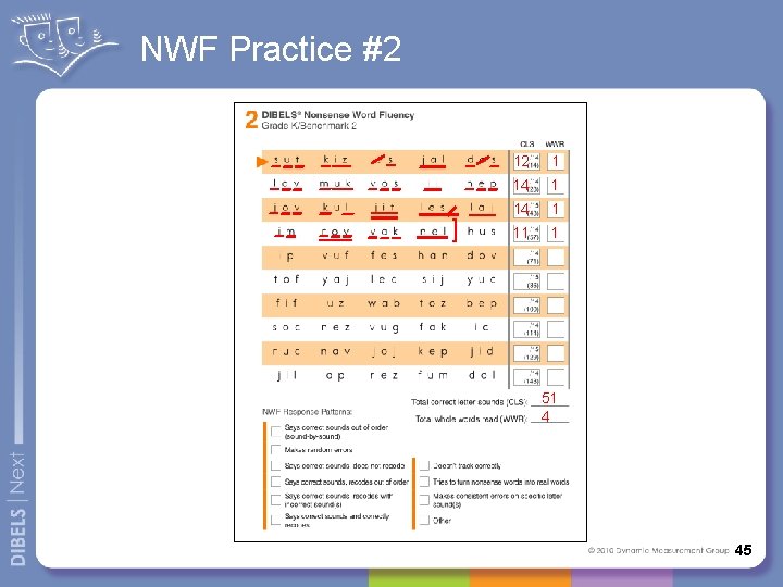 NWF Practice #2 ] 12 1 14 1 11 1 51 4 45 