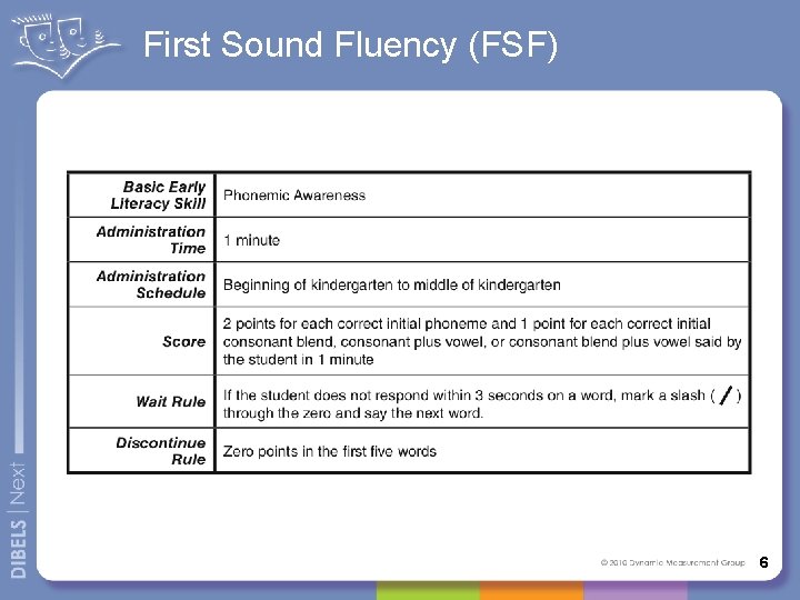 First Sound Fluency (FSF) 6 