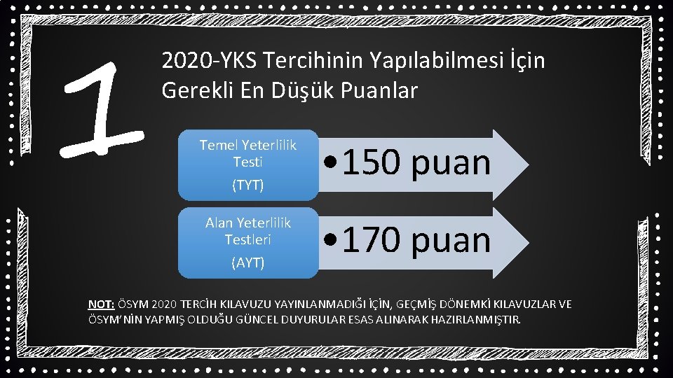 1 2020 -YKS Tercihinin Yapılabilmesi İçin Gerekli En Düşük Puanlar Temel Yeterlilik Testi (TYT)