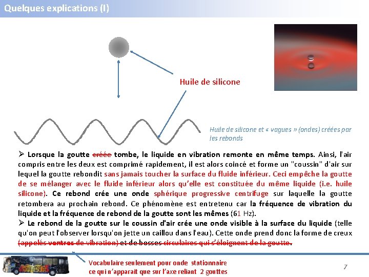 Quelques explications (I) Huile de silicone et « vagues » (ondes) créées par les