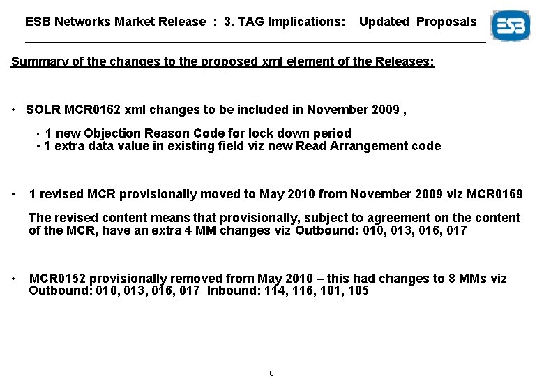 ESB Networks Market Release : 3. TAG Implications: Updated Proposals Summary of the changes