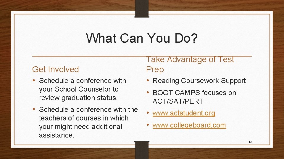 What Can You Do? Get Involved • Schedule a conference with your School Counselor