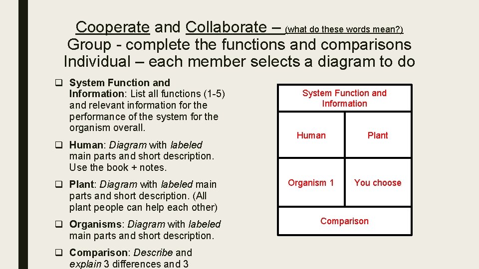 Cooperate and Collaborate – (what do these words mean? ) Group - complete the