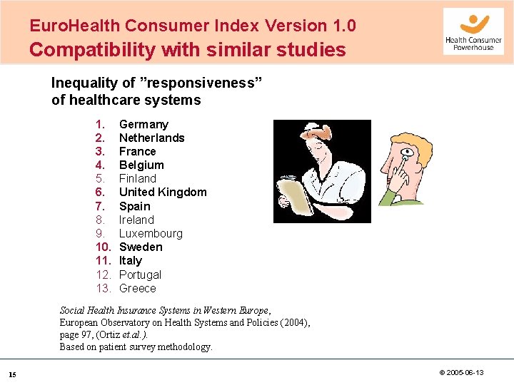 Euro. Health Consumer Index Version 1. 0 Compatibility with similar studies Inequality of ”responsiveness”