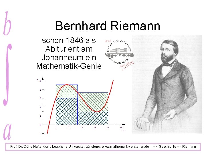 Bernhard Riemann schon 1846 als Abiturient am Johanneum ein Mathematik-Genie Prof. Dr. Dörte Haftendorn,