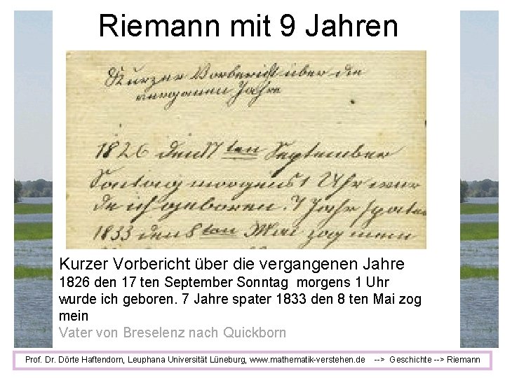 Riemann mit 9 Jahren Kurzer Vorbericht über die vergangenen Jahre 1826 den 17 ten