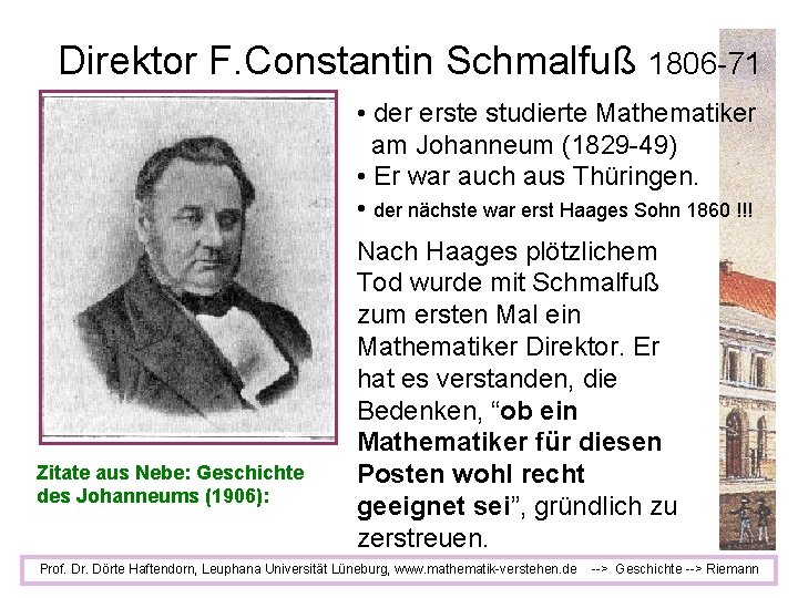 Direktor F. Constantin Schmalfuß 1806 -71 • der erste studierte Mathematiker am Johanneum (1829