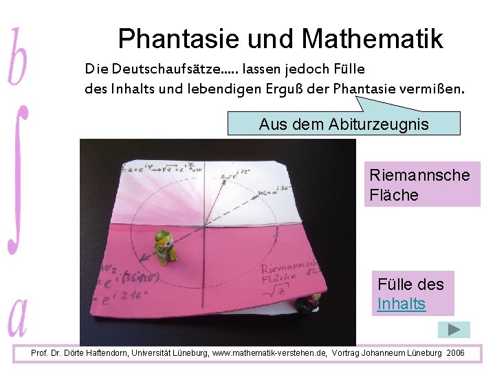 Phantasie und Mathematik Die Deutschaufsätze. . . lassen jedoch Fülle des Inhalts und lebendigen