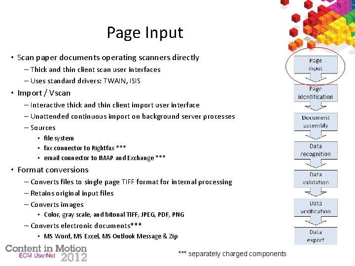 Page Input • Scan paper documents operating scanners directly – Thick and thin client