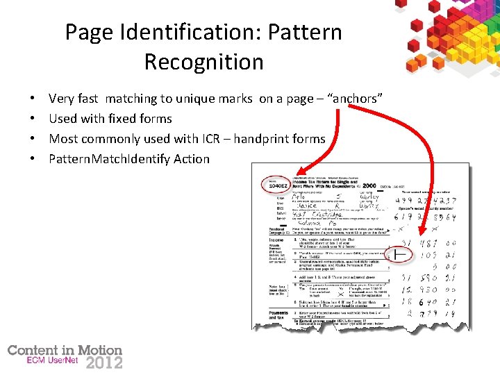 Page Identification: Pattern Recognition • • Very fast matching to unique marks on a