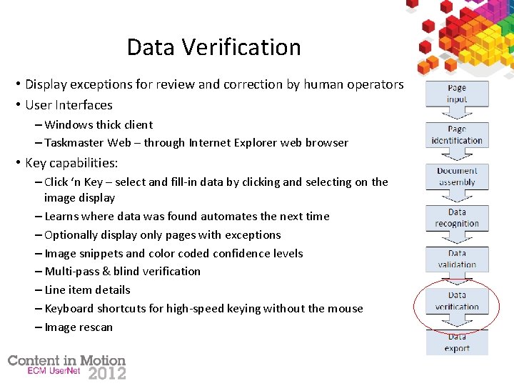 Data Verification • Display exceptions for review and correction by human operators • User