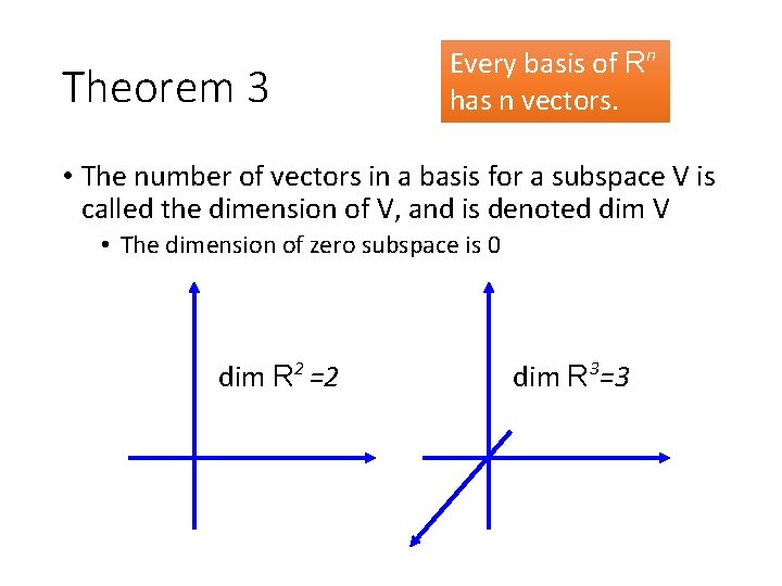 Theorem 3 Every basis of Rn has n vectors. • The number of vectors
