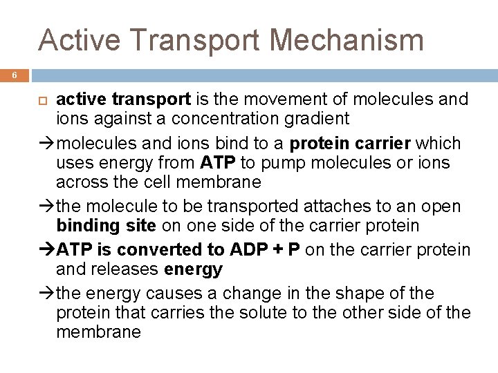 Active Transport Mechanism 6 active transport is the movement of molecules and ions against