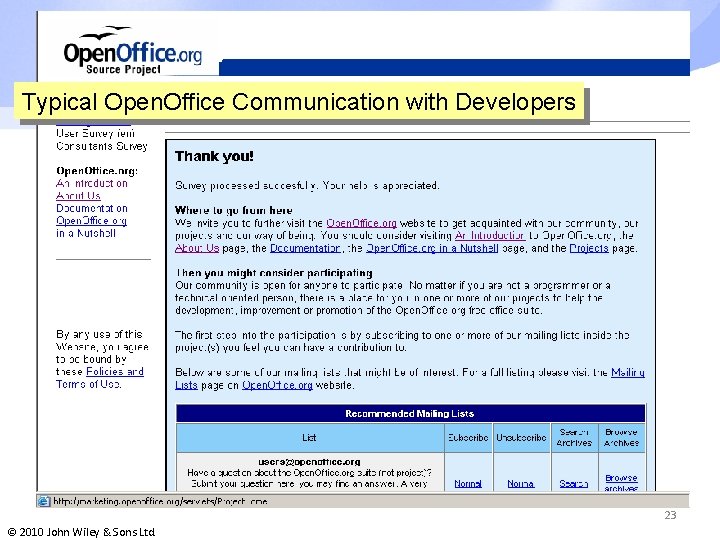 Typical Open. Office Communication with Developers 23 © 2010 John Wiley & Sons Ltd.
