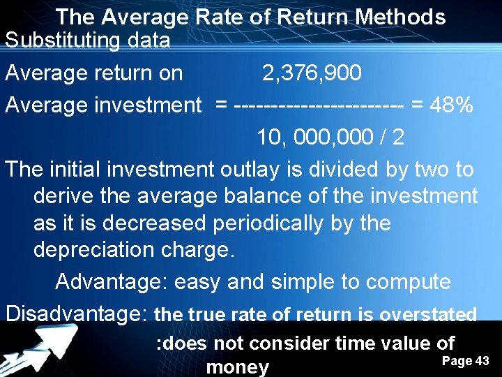 The Average Rate of Return Methods Substituting data Average return on 2, 376, 900