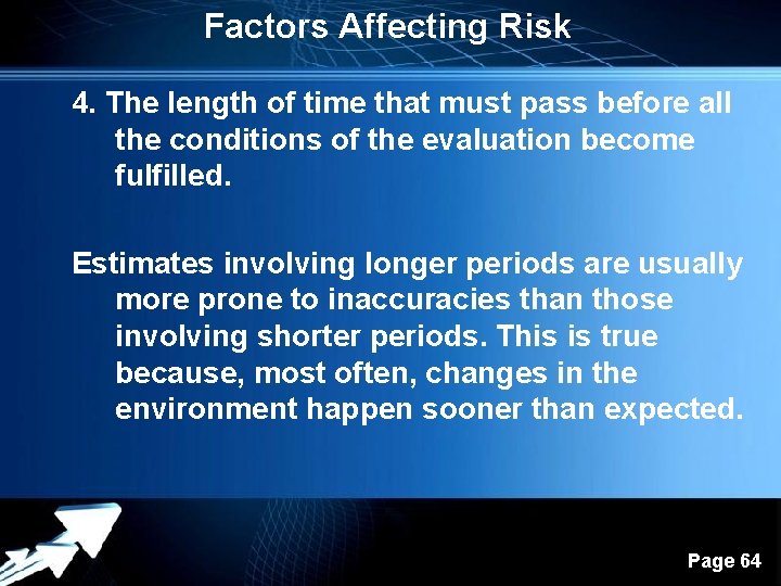 Factors Affecting Risk 4. The length of time that must pass before all the