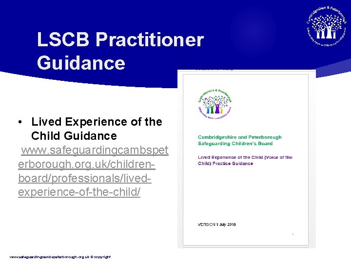 LSCB Practitioner Guidance • Lived Experience of the Child Guidance www. safeguardingcambspet erborough. org.