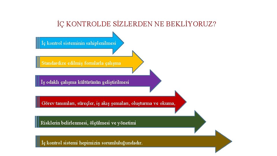 İÇ KONTROLDE SİZLERDEN NE BEKLİYORUZ? İç kontrol sisteminin sahiplenilmesi Standardize edilmiş formlarla çalışma İş