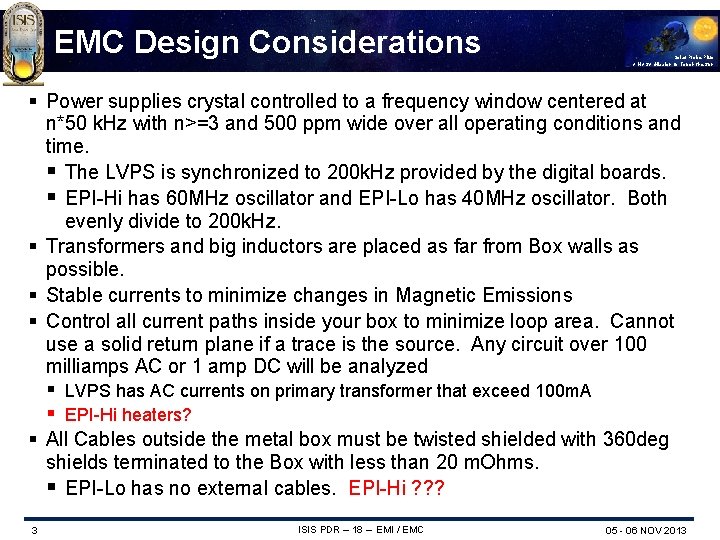 EMC Design Considerations Solar Probe Plus A NASA Mission to Touch the Sun §