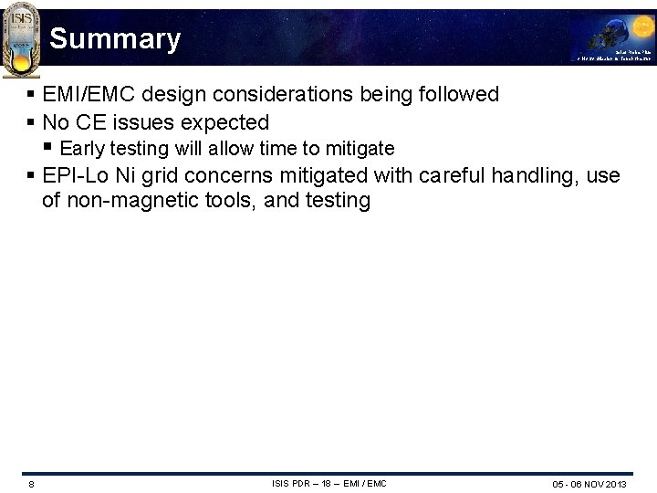 Summary Solar Probe Plus A NASA Mission to Touch the Sun § EMI/EMC design