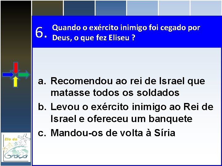 6. Quando o exército inimigo foi cegado por Deus, o que fez Eliseu ?