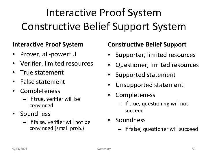 Interactive Proof System Constructive Belief Support System Interactive Proof System • Prover, all-powerful •
