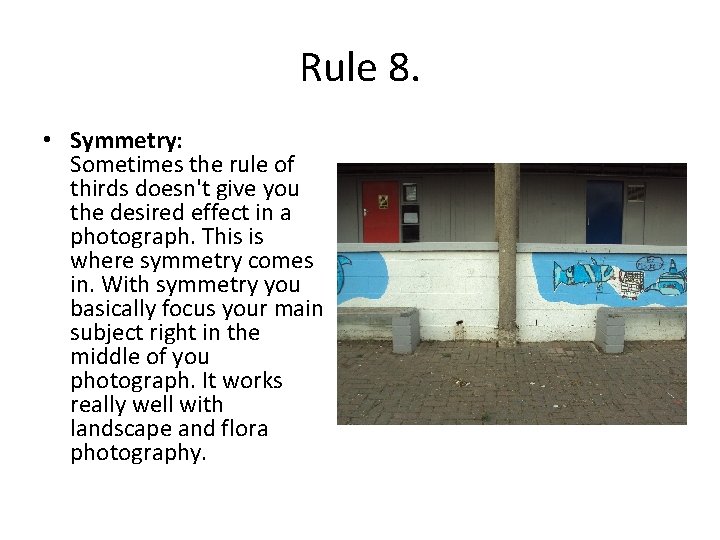 Rule 8. • Symmetry: Sometimes the rule of thirds doesn't give you the desired