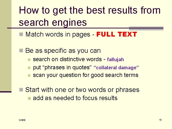 How to get the best results from search engines n Match words in pages