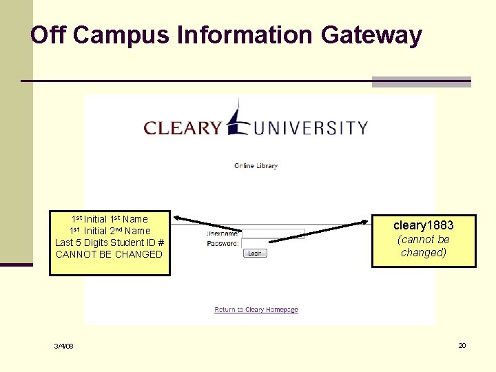 Off Campus Information Gateway 1 st Initial 1 st Name 1 st Initial 2