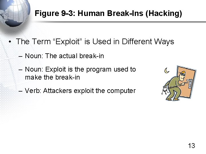 Figure 9 -3: Human Break-Ins (Hacking) • The Term “Exploit” is Used in Different
