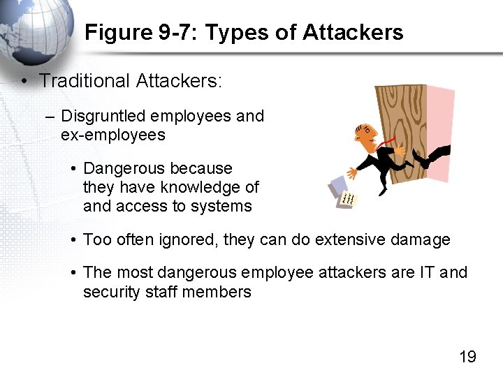 Figure 9 -7: Types of Attackers • Traditional Attackers: – Disgruntled employees and ex-employees