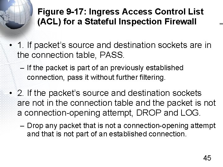 Figure 9 -17: Ingress Access Control List (ACL) for a Stateful Inspection Firewall •