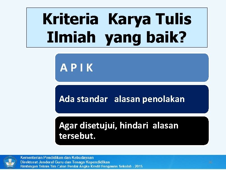 Kriteria Karya Tulis Ilmiah yang baik? APIK Ada standar alasan penolakan Agar disetujui, hindari