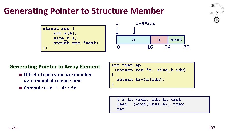 Generating Pointer to Structure Member r struct rec { int a[4]; size_t i; struct