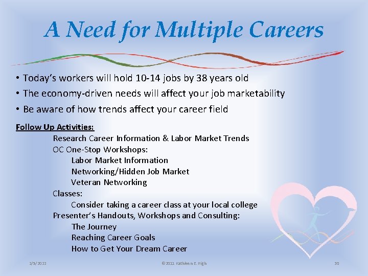 A Need for Multiple Careers • Today’s workers will hold 10 -14 jobs by