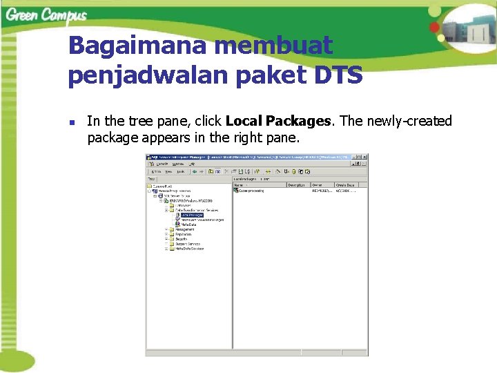 Bagaimana membuat penjadwalan paket DTS n In the tree pane, click Local Packages. The