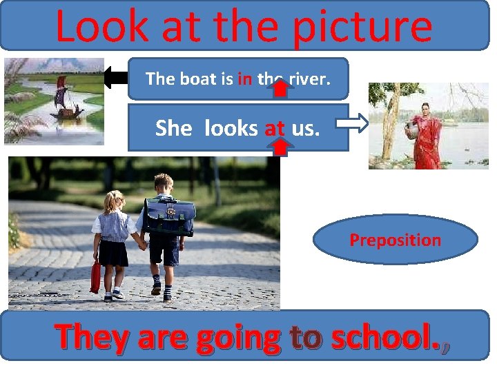 Look at the picture The boat is in the river. She looks at us.