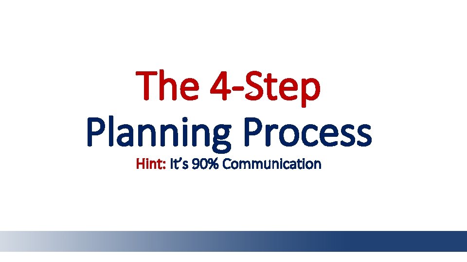The 4 -Step Planning Process Hint: It’s 90% Communication 
