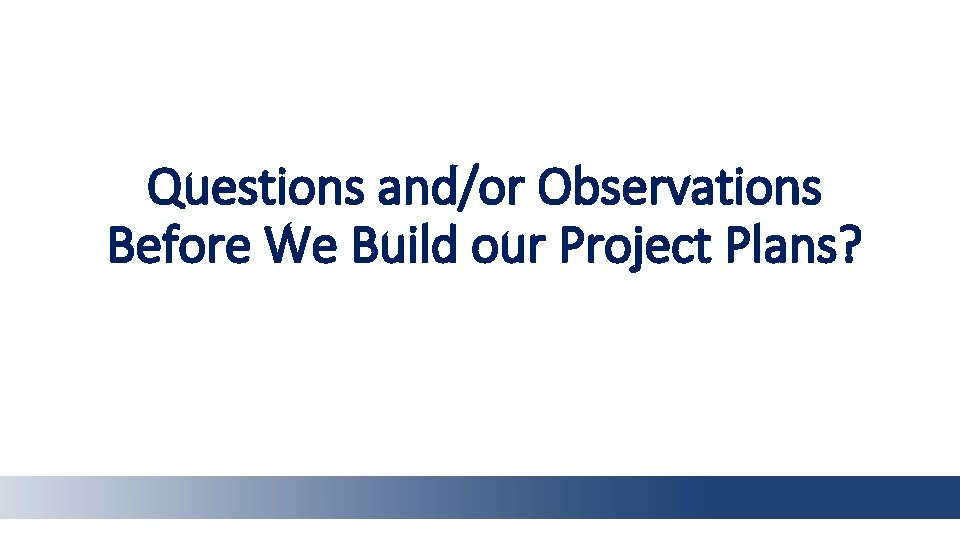Questions and/or Observations Before We Build our Project Plans? 