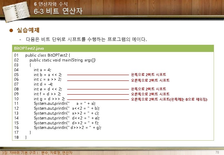 6 연산자와 수식 6 -3 비트 연산자 l 실습예제 - 다음은 비트 단위로 시프트를