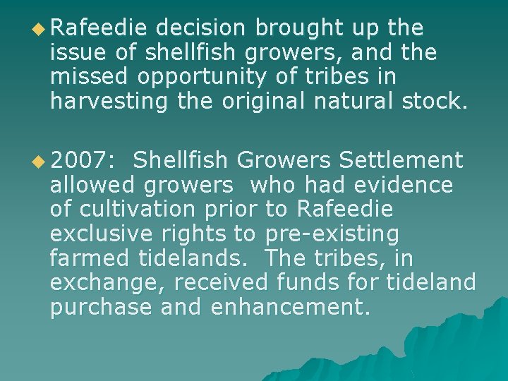 u Rafeedie decision brought up the issue of shellfish growers, and the missed opportunity