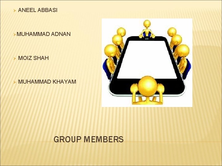 Ø ANEEL ABBASI ØMUHAMMAD ADNAN Ø MOIZ SHAH Ø MUHAMMAD KHAYAM GROUP MEMBERS 