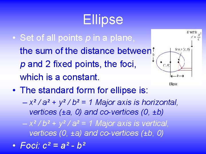Ellipse • Set of all points p in a plane, the sum of the
