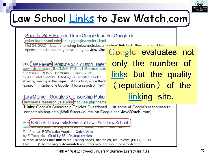 Law School Links to Jew Watch. com Google evaluates not only the number of