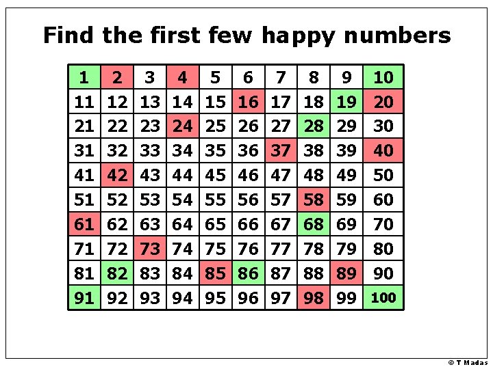 Find the first few happy numbers 1 11 21 31 41 51 61 71