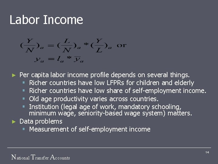 Labor Income Per capita labor income profile depends on several things. § Richer countries